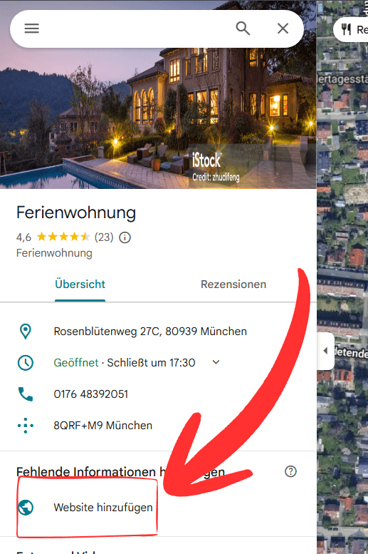 Google Maps — Website hinzufügen